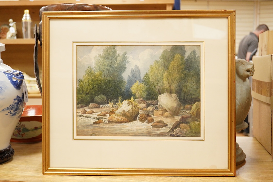 Attributed to Ralph W. Lucas (1796-1874), riverscape, details verso, watercolour, 24 x 33cm